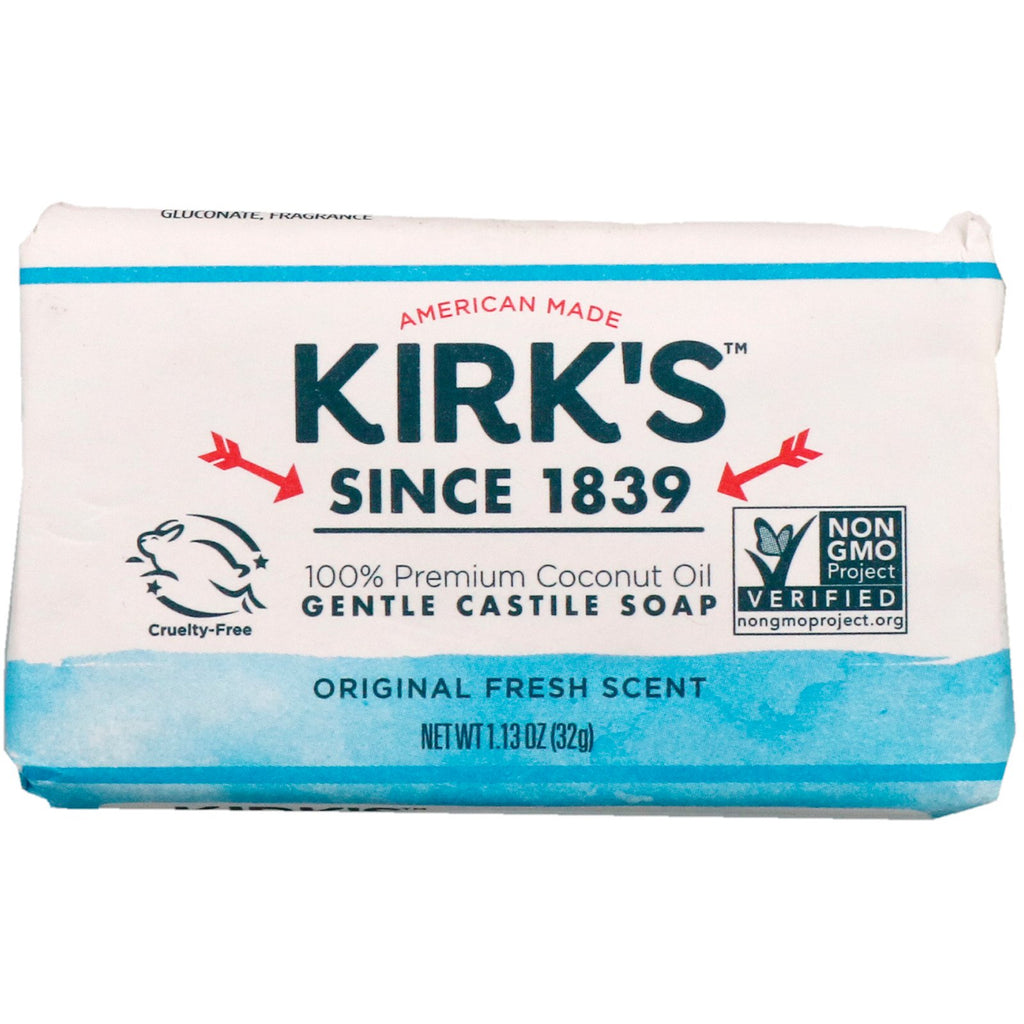 Kirk's, 100% Premium Coconut Oil Gentle Castile Soap, Original Fresh Scent, 1.13 oz (32 g)