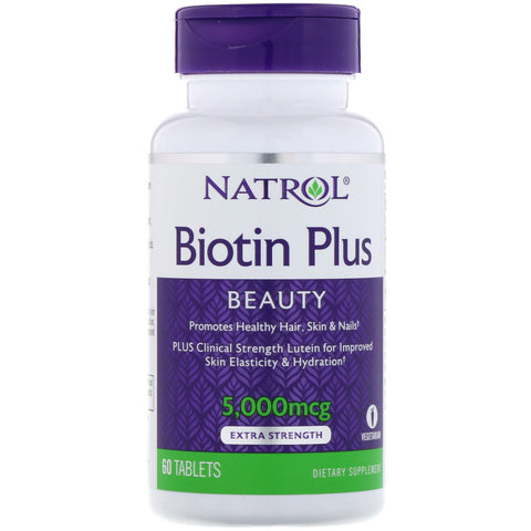 Natrol, Biotin Plus, Extra Strength, 5,000 mcg, 60 Tablets