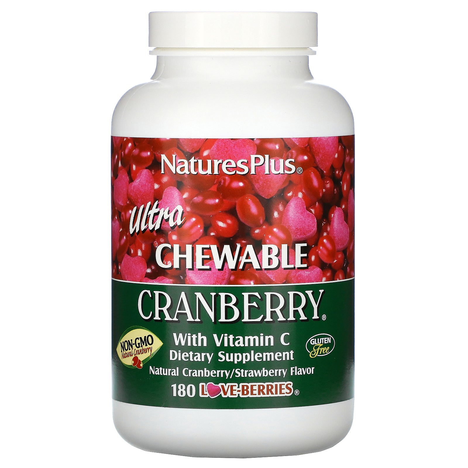 Nature's Plus, Ultra Chewable Cranberry with Vitamin C, Natural Cranberry/Strawberry Flavor, 180 Love-Berries