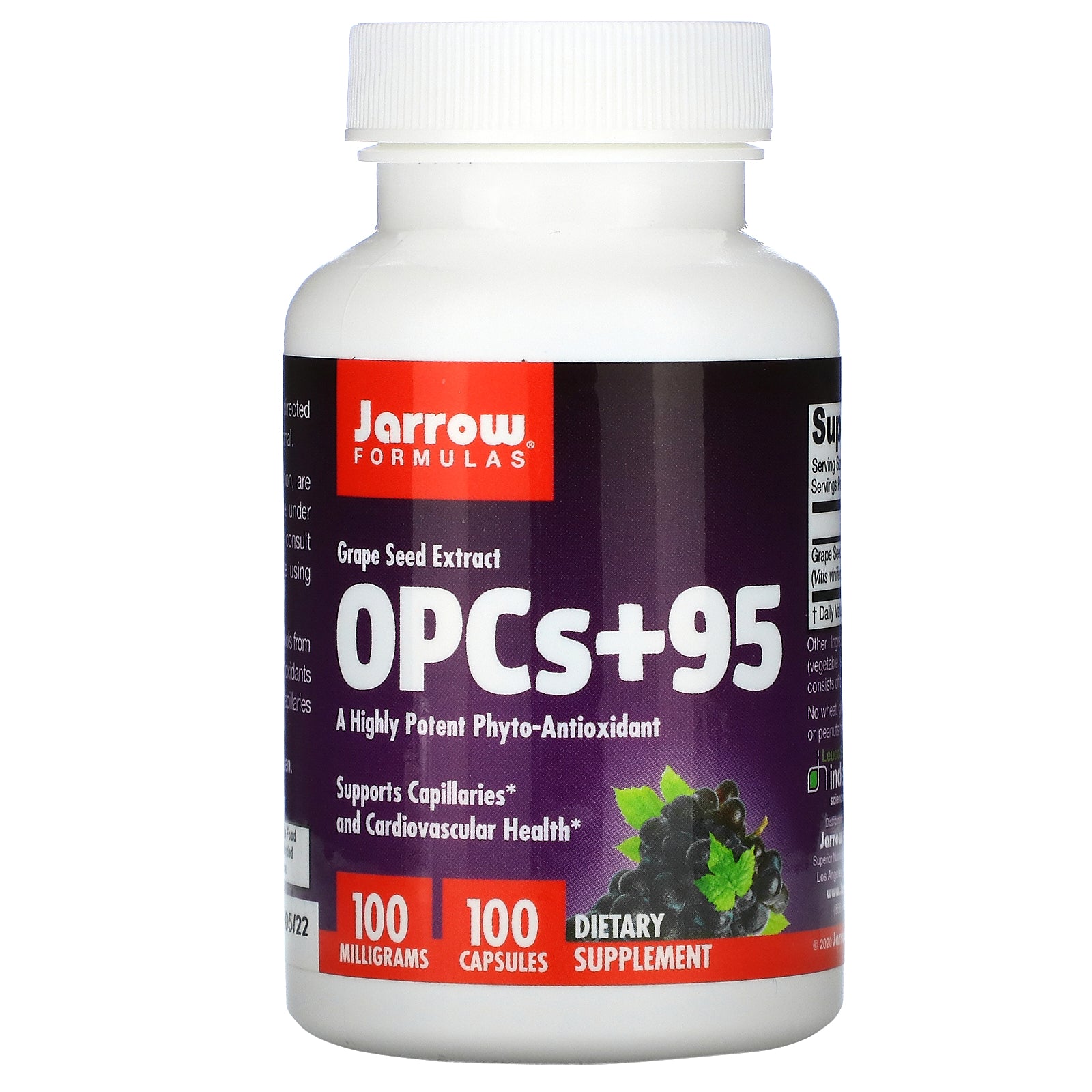Jarrow Formulas, OPCs + 95, Grape Seed Extract, 100 mg, 100 Capsules