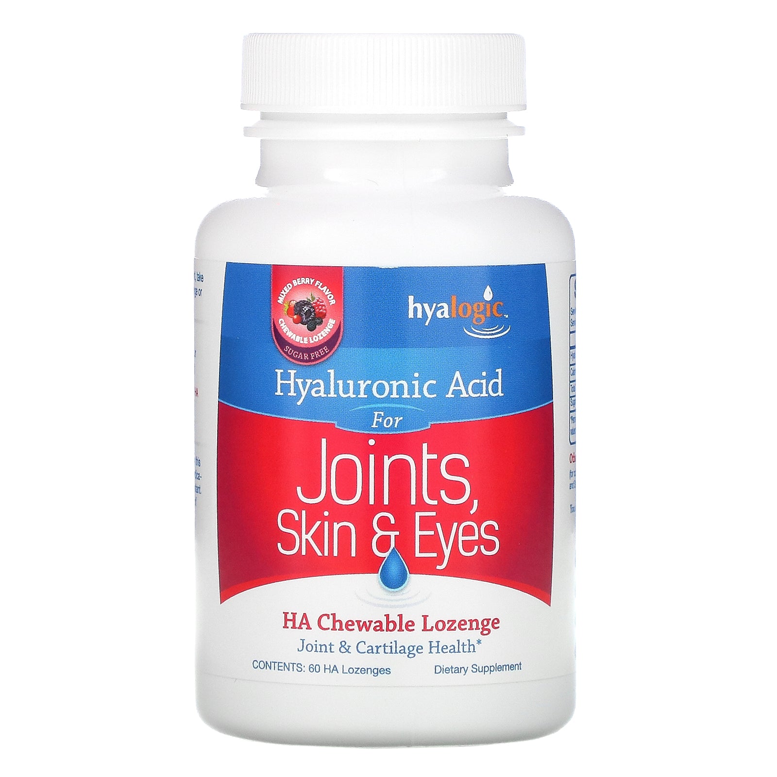 Hyalogic, Hyaluronic Acid For Joints, Skin & Eyes, Mixed Berry Flavor, 60 HA Chewable Lozenges