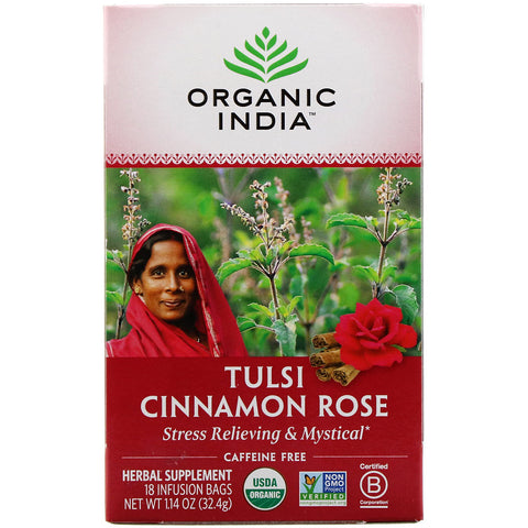 Organic India, Tulsi Tea, Cinnamon Rose, Caffeine-Free, 18 Infusion Bags, 1.14 oz (32.4 g)
