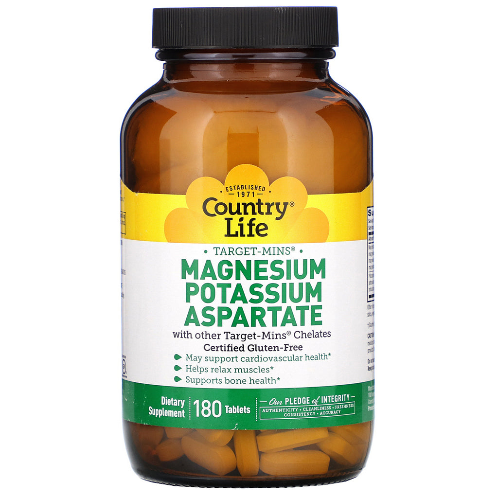Country Life, Target-Mins Magnesium Potassium Aspartate, 180 Tablets