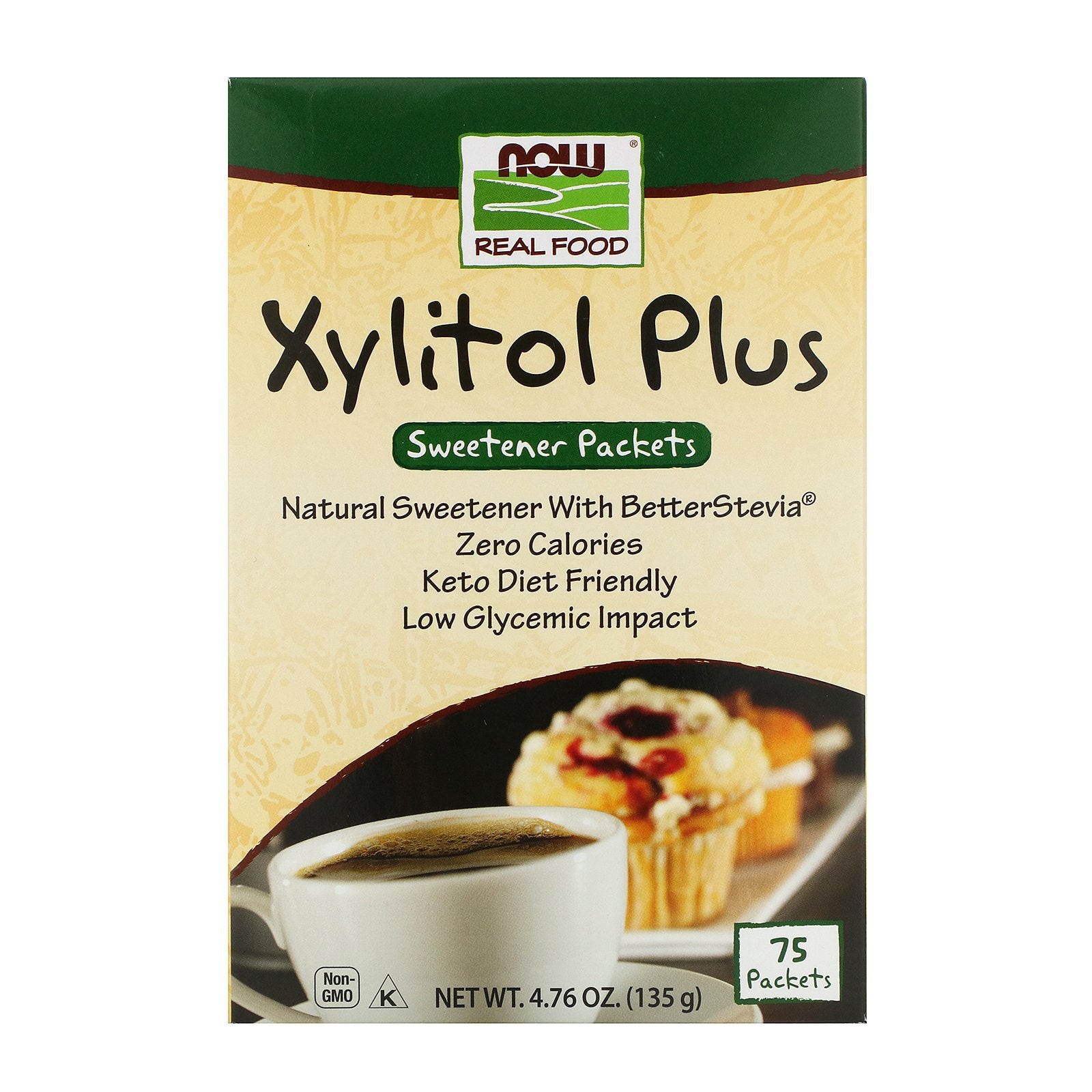 Now Foods, Real Food, Xylitol Plus, 75 Packets, 4.76 oz (135 g)