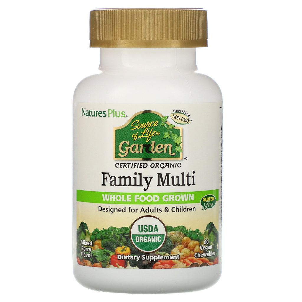 Nature's Plus, Source of Life, Garden, Organic Family Multi, Mixed Berry Flavor, 60 Vegan Chewables