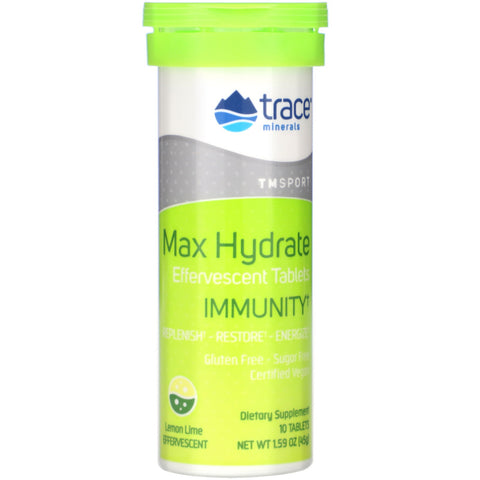 Trace Minerals Research, Max Hydrate Immunity, Effervescent Tablets, Lemon Lime, 1.59 oz (45 g)