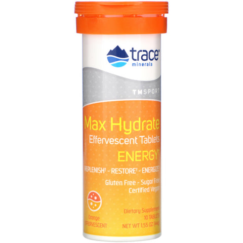 Trace Minerals Research, Max Hydrate Energy, Effervescent Tablets, Orange, 1.55 oz (44 g)