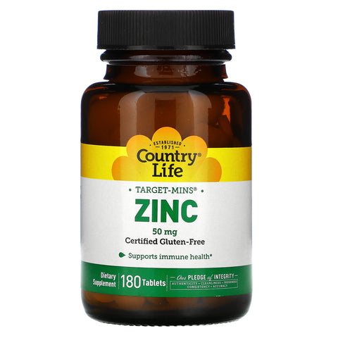 Country Life, Target-Mins Zinc, 50 mg, 180 Tablets