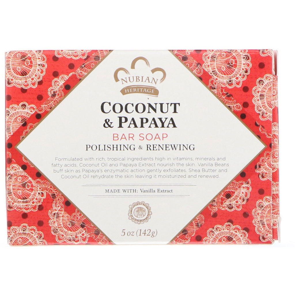 Nubian Heritage, Coconut & Papaya Bar Soap, 5 oz (142 g)