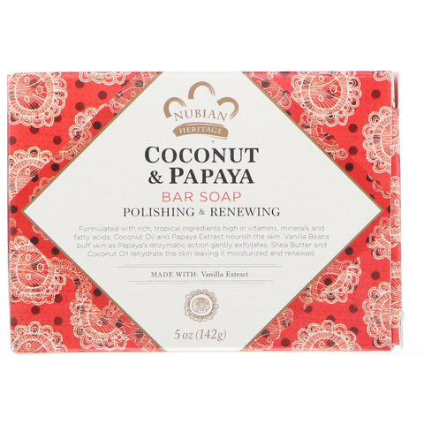 Nubian Heritage, Coconut & Papaya Bar Soap, 5 oz (142 g)