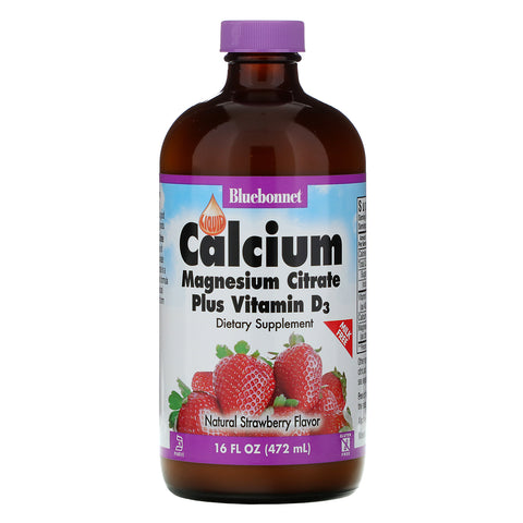 Bluebonnet Nutrition, Liquid Calcium, Magnesium Citrate Plus Vitamin D3, Natural Strawberry Flavor, 16 fl oz (472 ml)