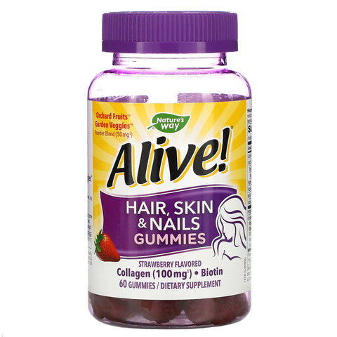 Nature's Way, Alive! Hair, Skin & Nails Gummies, Strawberry, 60 Gummies