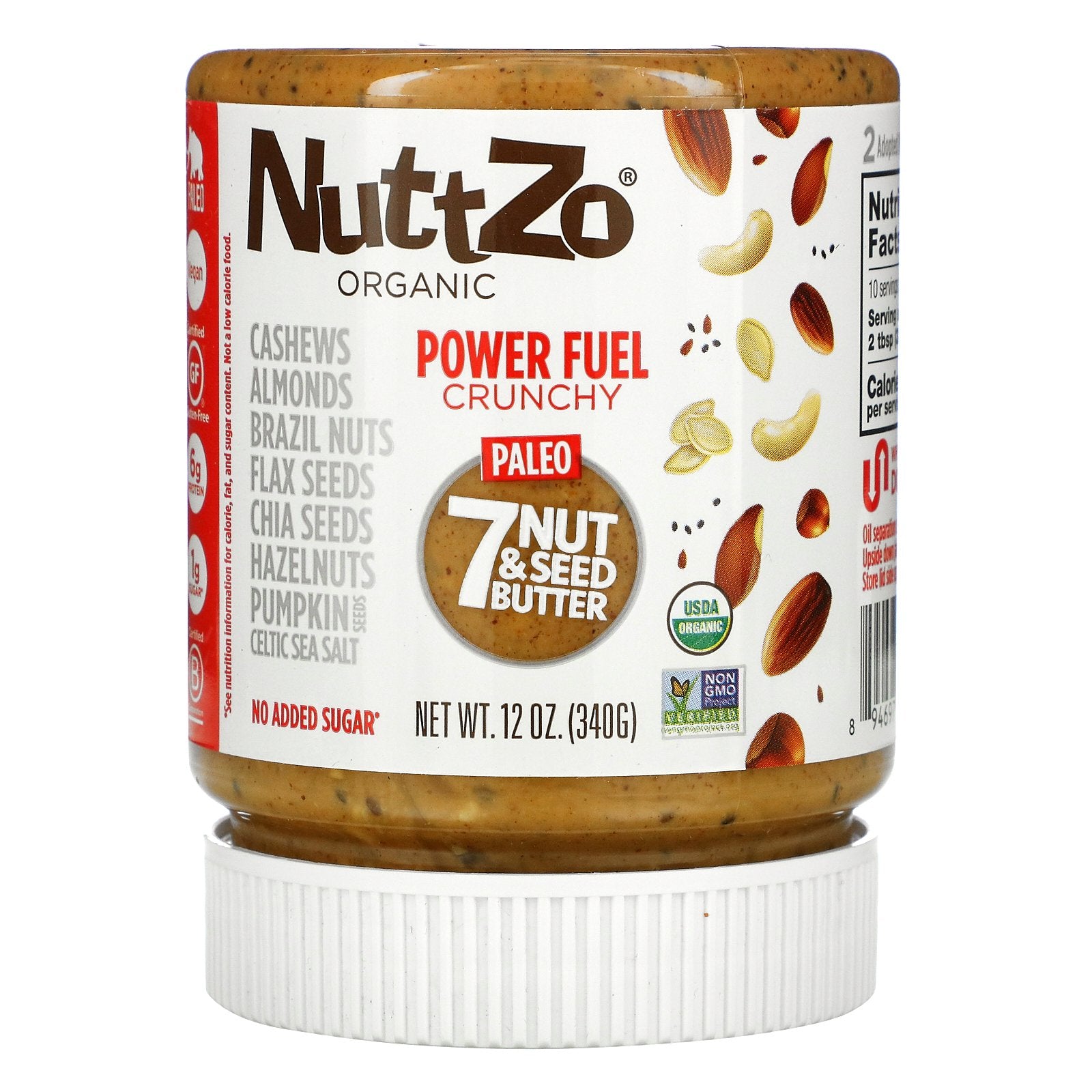 Nuttzo, Organic, Power Fuel, 7 Nut & Seed Butter, Crunchy, 12 oz (340 g)