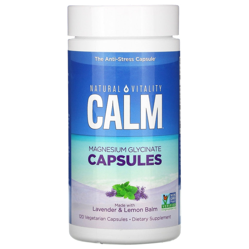 Natural Vitality, Calm, Magnesium Glycinate Capsules with Lavender & Lemon Balm, 120 Vegetarian Capsules