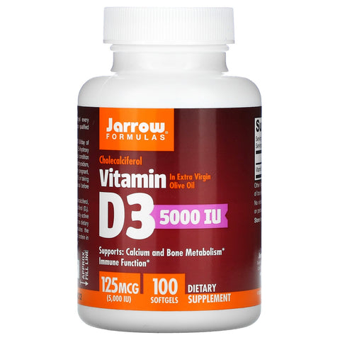 Jarrow Formulas, Vitamin D3, Cholecalciferol, 125 mcg (5,000 IU), 100 Softgels