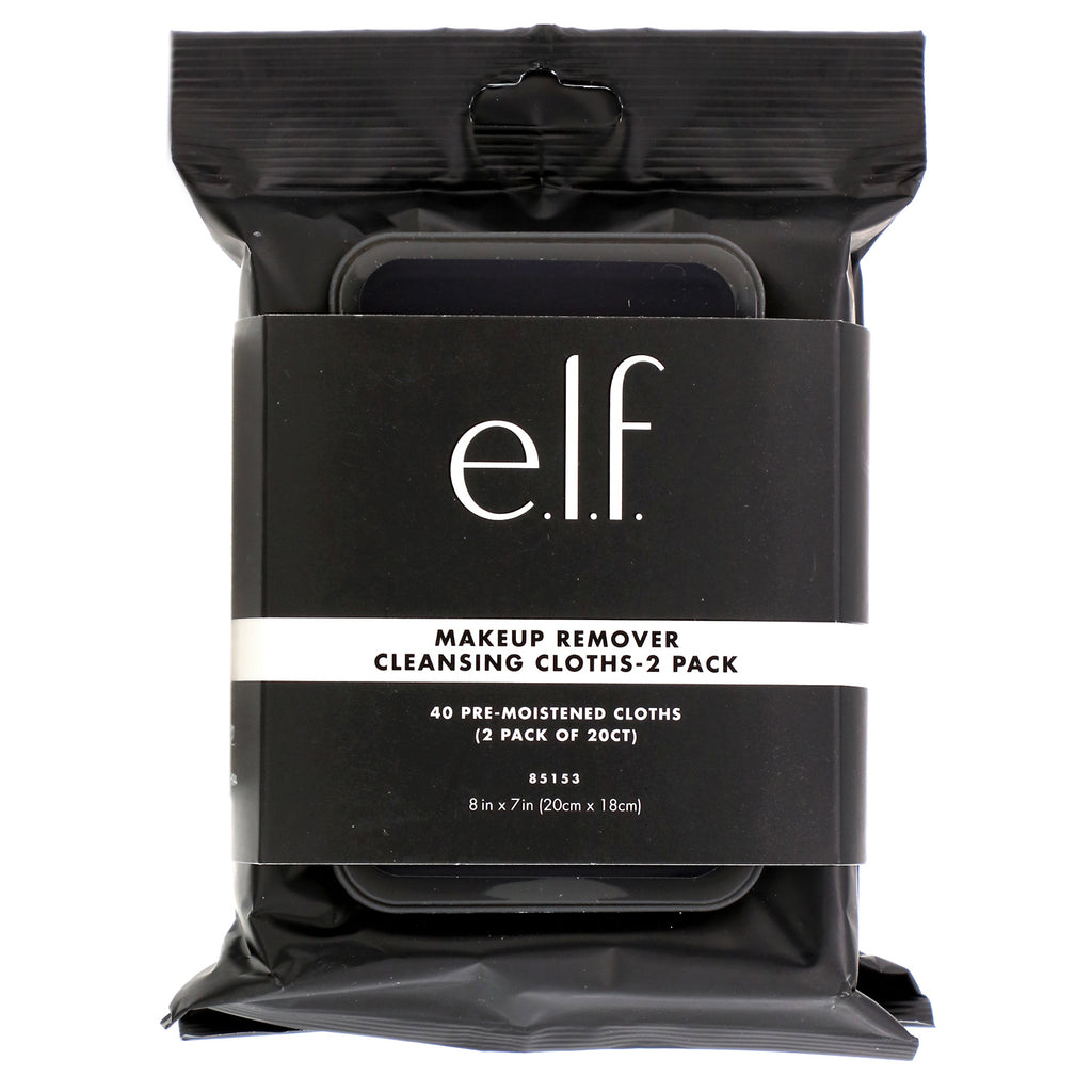 E.L.F., Makeup Remover Cleansing Cloths, 2 Pack, 20 Pre-Moistened Cloths Each