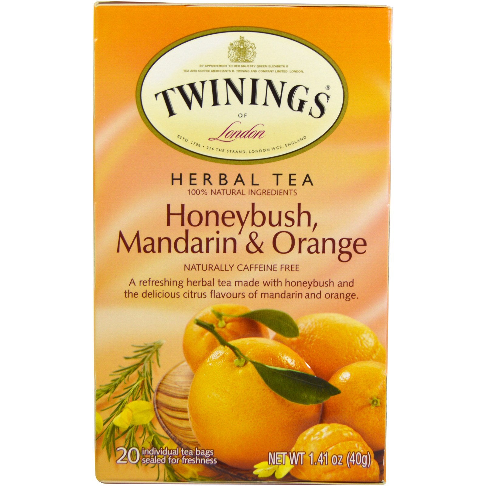 Twinings, Herbal Tea, Honeybush, Mandarin & Orange, Caffeine Free, 20 Individual Tea Bags, 1.41 oz (40 g)