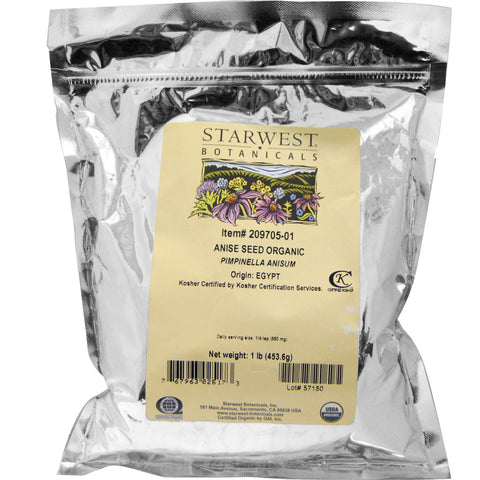 Starwest Botanicals, Anise Seed Whole, Organic, 1 lb (453.6 g)