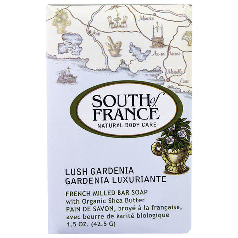 South of France, French Milled Bar Soap with Organic Shea Butter, Lush Gardenia, 1.5 oz (42.5 g)