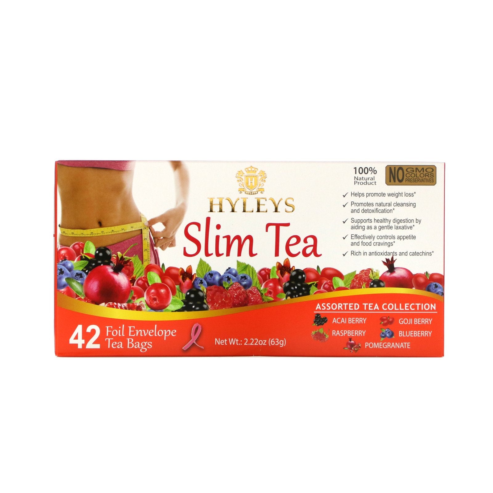 Hyleys Tea, Slim Tea, Assorted Tea Collections, 42 Foil Envelope Tea Bags, 0.05 oz (1.5 g) Each