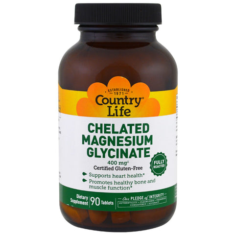 Country Life, Chelated Magnesium Glycinate, 400 mg, 90 Tablets