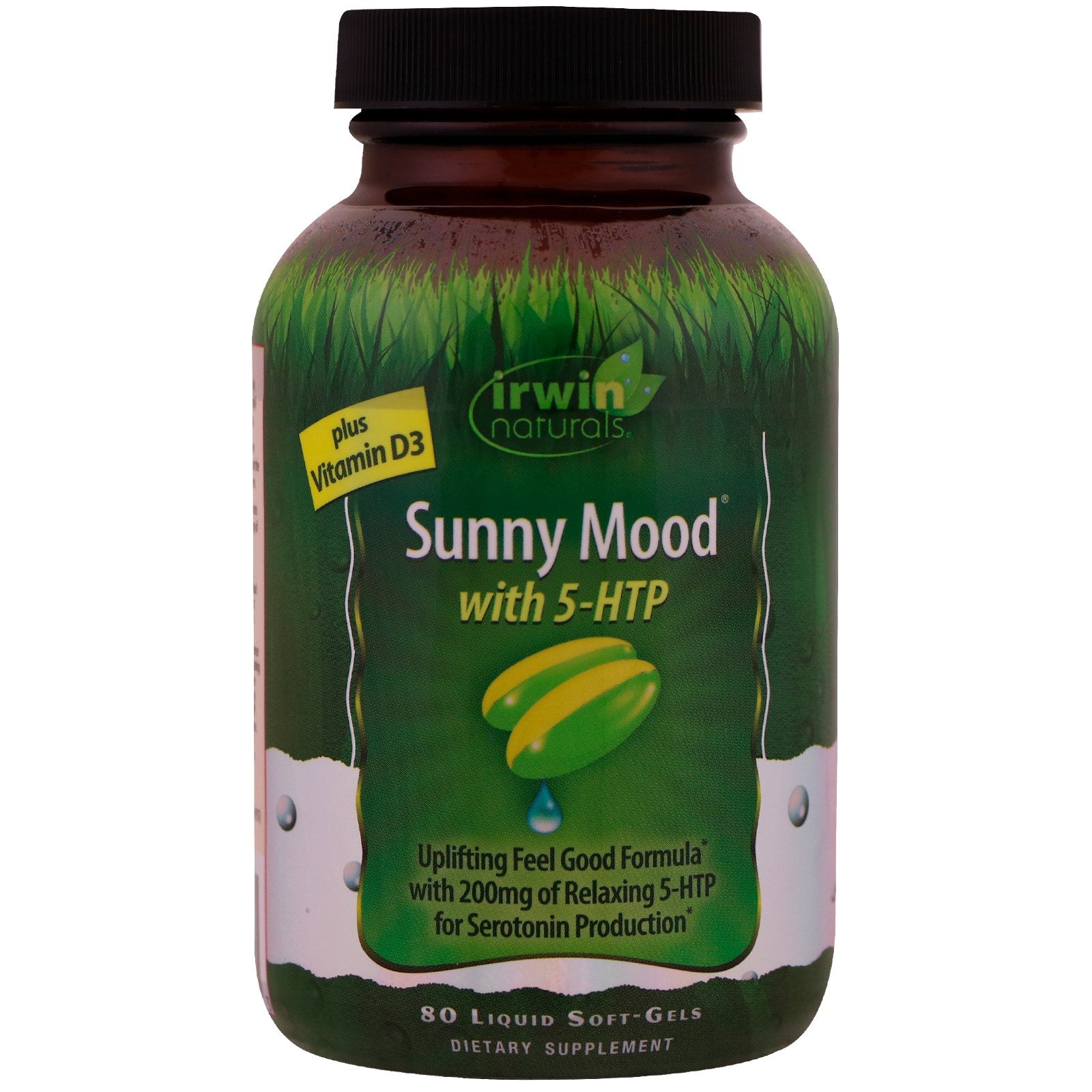 Irwin Naturals, Sunny Mood with 5-HTP, Plus Vitamin D3, 80 Liquid Soft-Gels