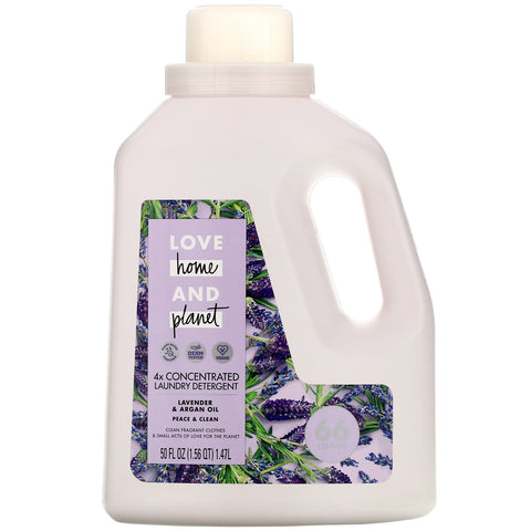 Love Home & Planet, 4x Concentrated Laundry Detergent, Lavender & Argan Oil, 50 fl oz (1.47 l)