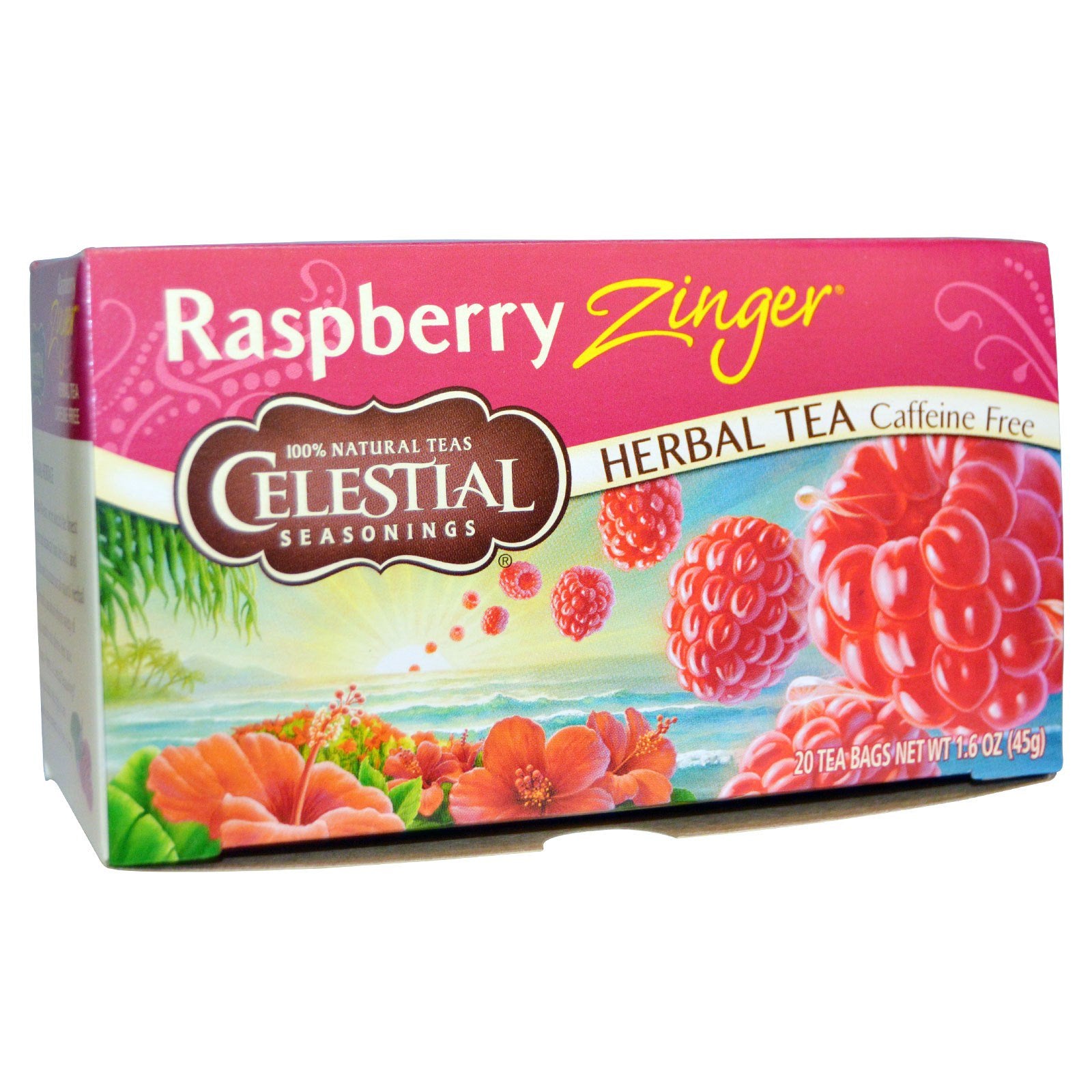 Celestial Seasonings, Herbal Tea, Caffeine Free, Raspberry Zinger,  20 Tea Bags, 1.6 oz (45 g)