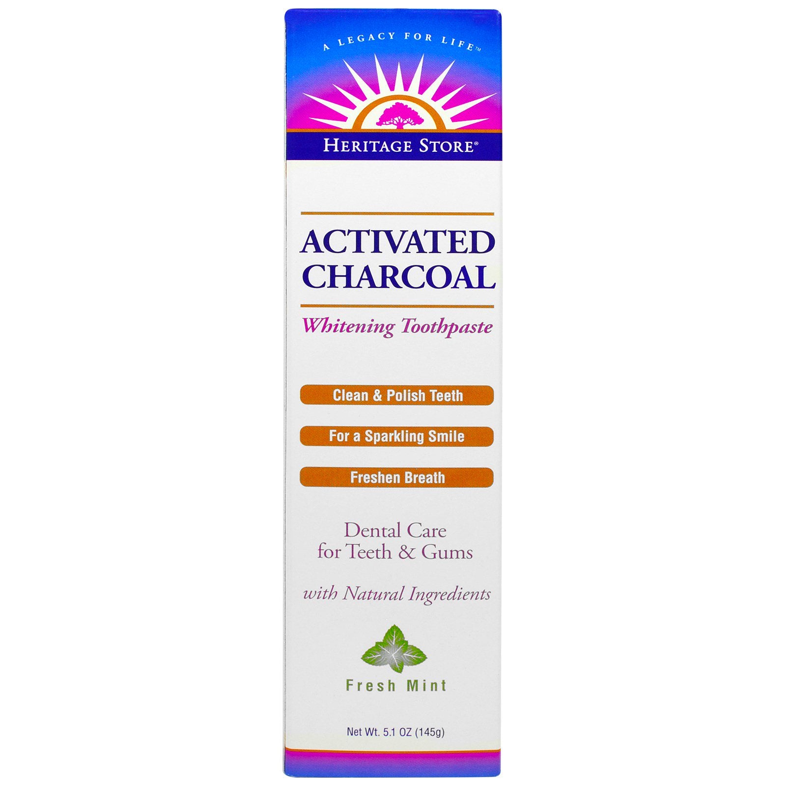 Heritage Store, Activated Charcoal Whitening Toothpaste, Fresh Mint, 5.1 oz (145 g)