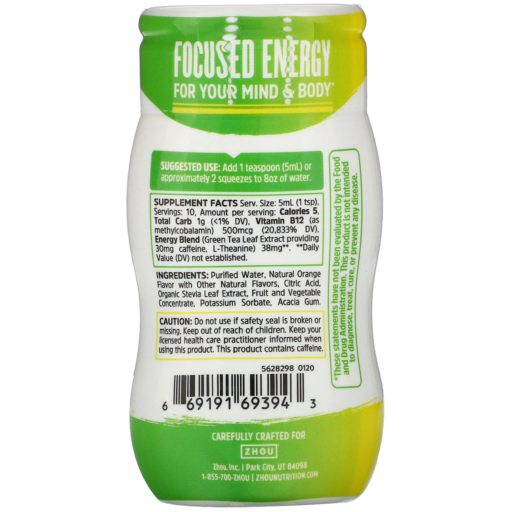Zhou Nutrition, Energy + Focus, Nutrient-Infused Water Enhancer, Orange, 1.69 fl oz (50 ml)