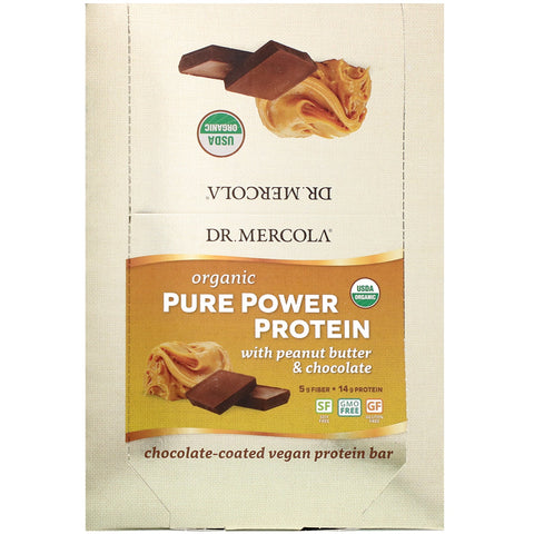 Dr. Mercola,  Pure Power Protein Bar, Peanut Butter & Chocolate, 12 Bars, 1.83 oz (52 g) Each