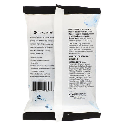 Nu-Pore, Charcoal Facial Wipes, 18 Pre-Moistened Towelettes