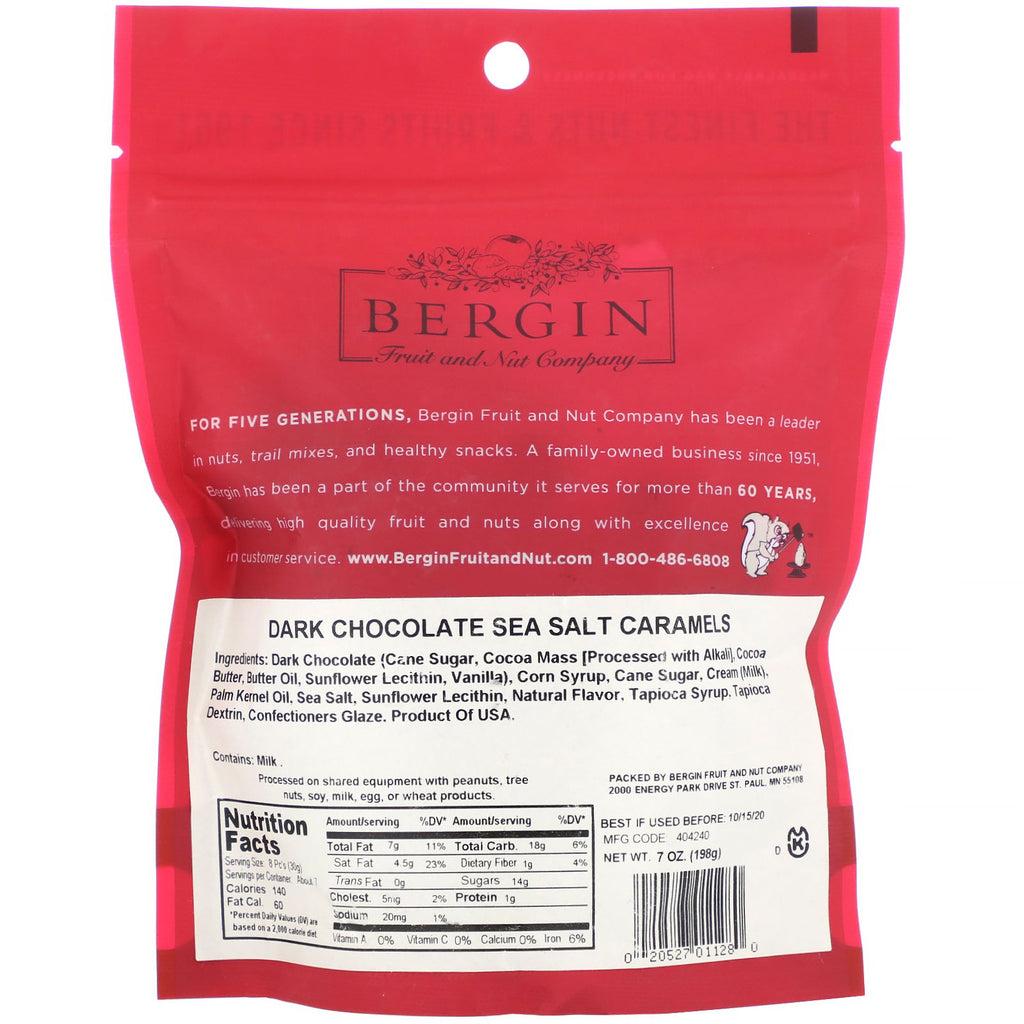 Bergin Fruit and Nut Company, Dark Chocolate Sea Salt Caramels, 7 oz (198 g)