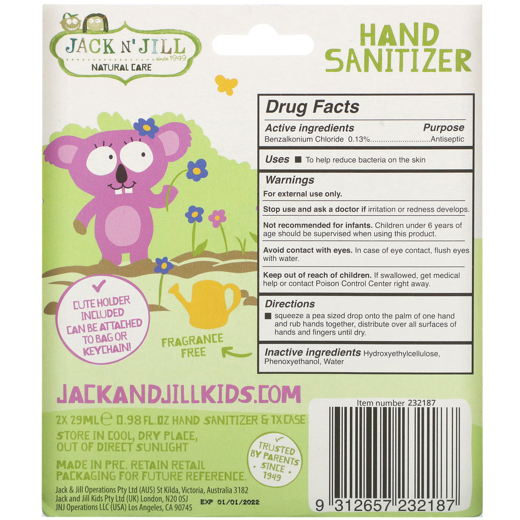 Jack n' Jill, Hand Sanitizer, Koala, 2 Pack, 0.98 fl oz (29 ml) Each and 1 Case