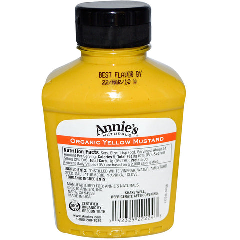 Annie's Naturals, Organic Yellow Mustard, 9 oz (255 g)