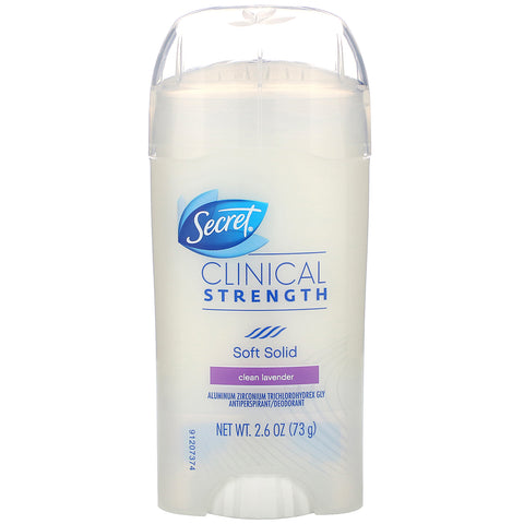 Secret, Clinical Strength  Antiperspirant/Deodorant, Soft Solid, Clean Lavender, 2.6 oz (73 g)