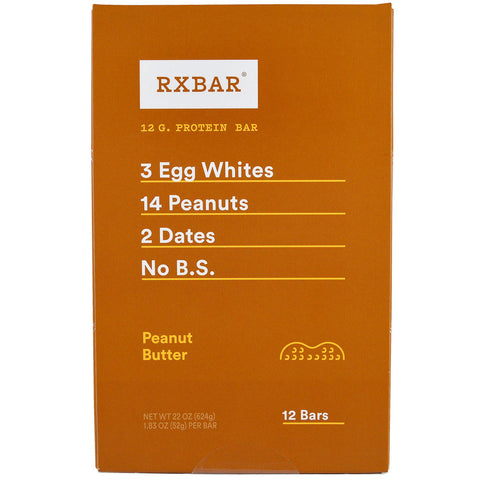 RXBAR, Protein Bar, Peanut Butter, 12 Bars, 1.83 oz (52 g) Each