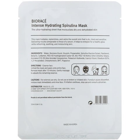 Biorace, Intense Hydrating Spirulina Mask, 1 Sheet, 0.84 fl oz (25 ml)