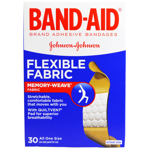 Band Aid, Adhesive Bandages, Flexible Fabric, 30 Bandages