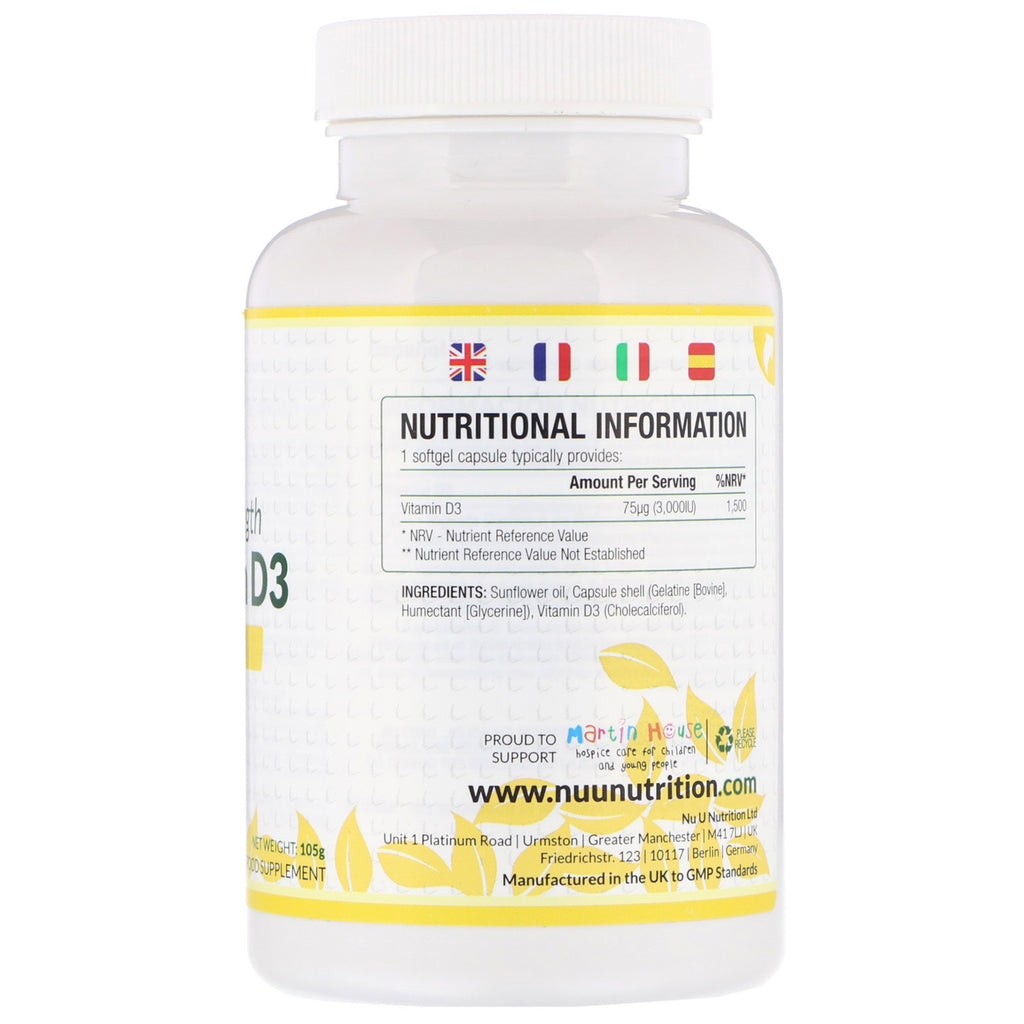 Nu U Nutrition, Max Strength Vitamin D3, 3,000 IU, 180 Softgel Capsules