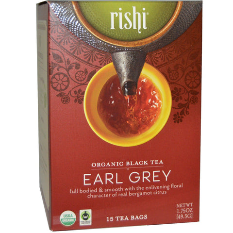 Rishi Tea, Organic Black Tea, Earl Grey, 15 Tea Bags 1.75 oz (49.5 g)