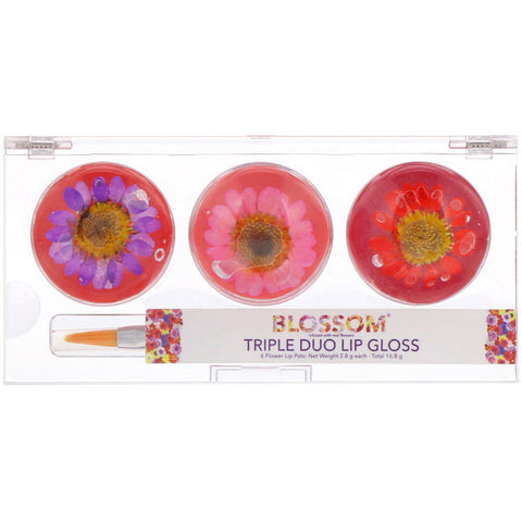 Blossom, Triple Duo Lip Gloss, Luscious Kiss Collection, 6 Flower Lip Pots, 2.8 g Each