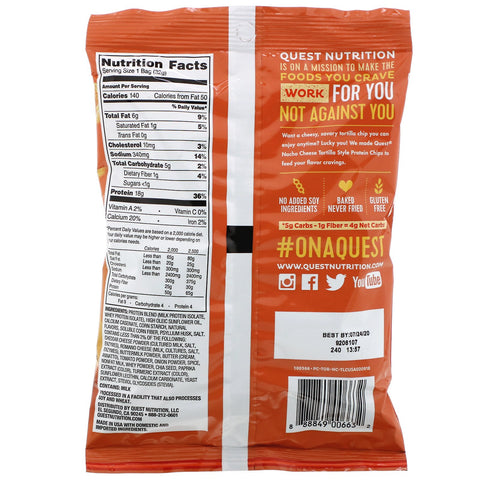 Quest Nutrition, Tortilla Style Protein Chips, Nacho Cheese, 12 Bags, 1.1 oz (32 g ) Each