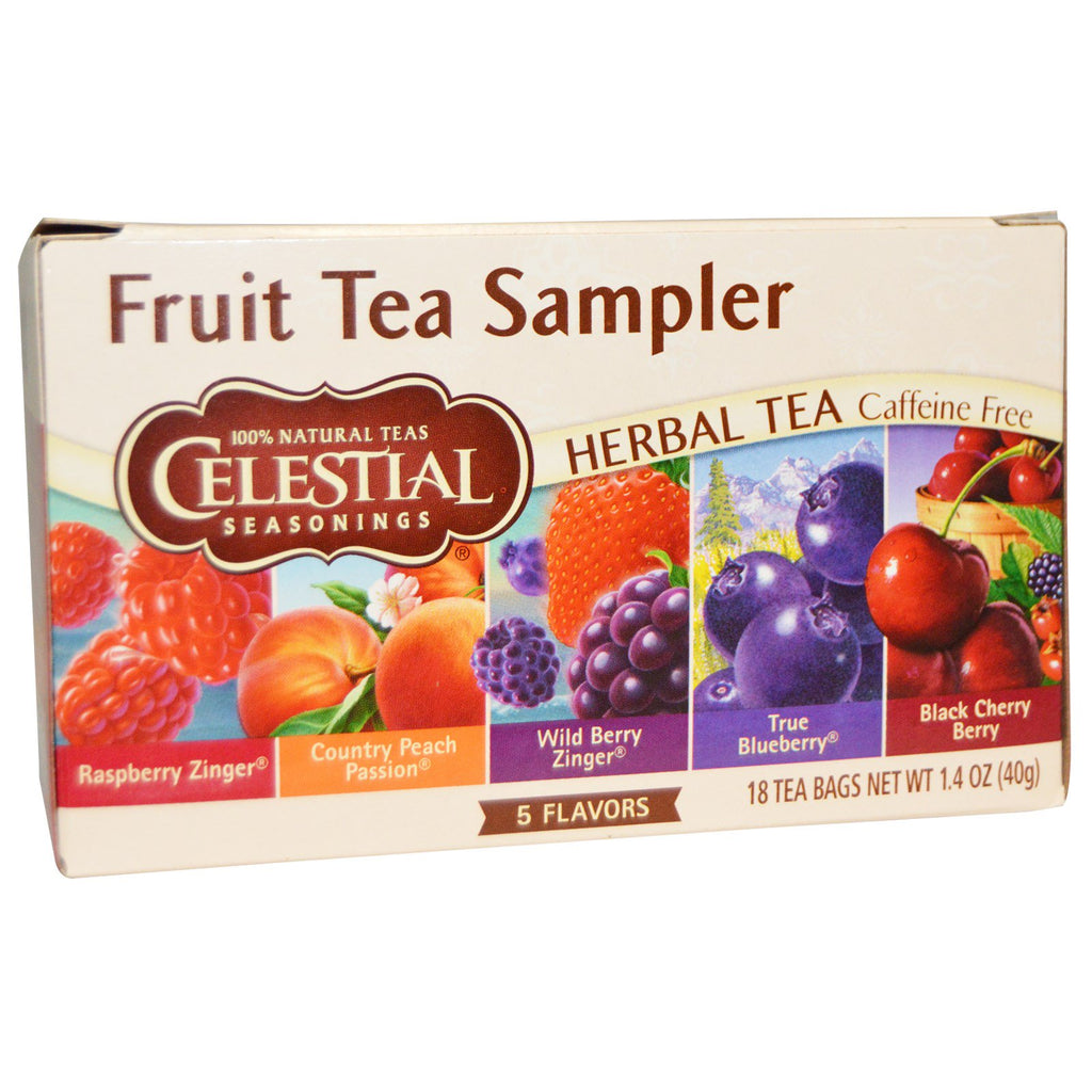 Celestial Seasonings, Fruit Tea Sampler, Herbal Tea, Caffeine Free, 5 Flavors, 18 Tea Bags, 1.4 oz (40 g)