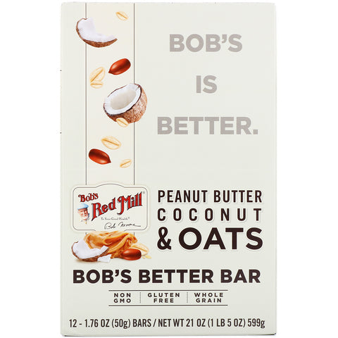 Bob's Red Mill, Bob's Better Bar, Peanut Butter Coconut & Oats, 12 Bars, 1.76 oz (50 g) Each