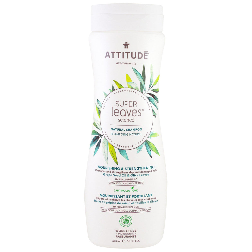 ATTITUDE, Super Leaves Science, Natural Shampoo, Nourishing & Strengthening, Grape Seed Oil & Olive Leaves, 16 oz (473 ml)