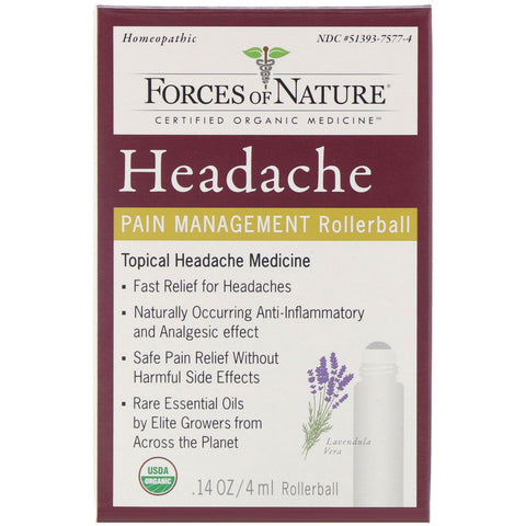 Forces of Nature, Headache, Pain Management, Rollerball, 0.14 oz (4 ml)