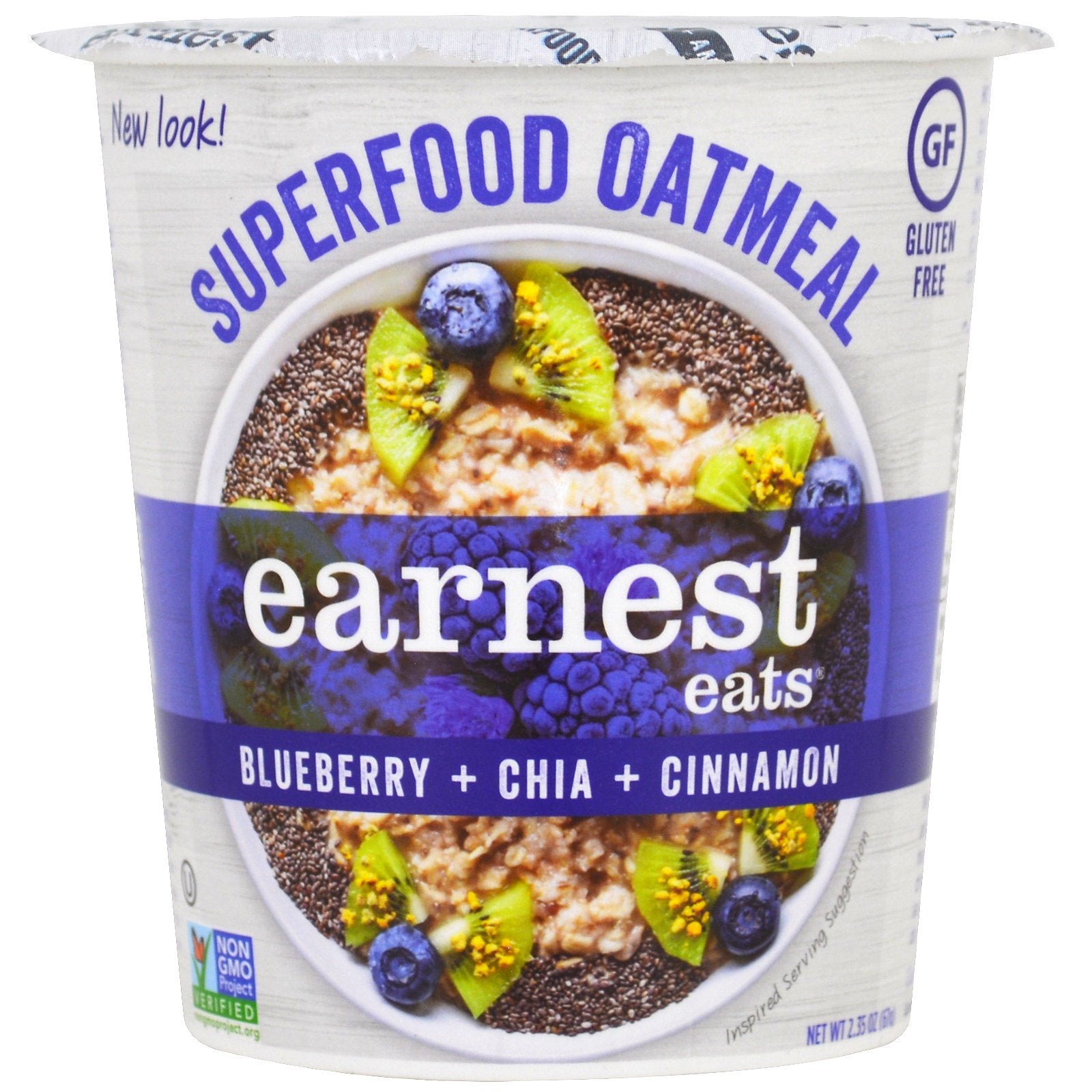 Earnest Eats, SuperFood Oatmeal Cup, Blueberry + Chia + Cinnamon, Superfood Blueberry Chia, 2.35 oz (67 g)