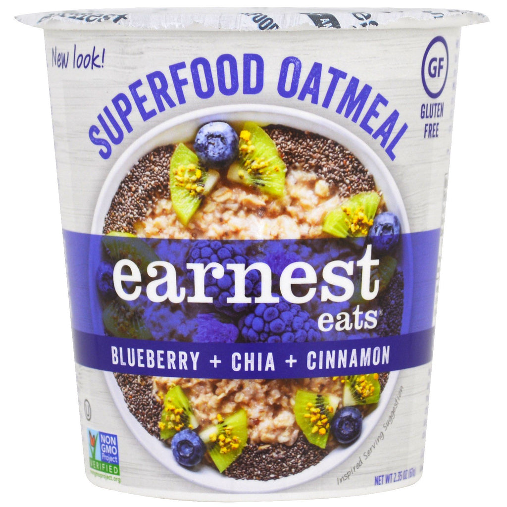 Earnest Eats, SuperFood Oatmeal Cup, Blueberry + Chia + Cinnamon, Superfood Blueberry Chia, 2.35 oz (67 g)