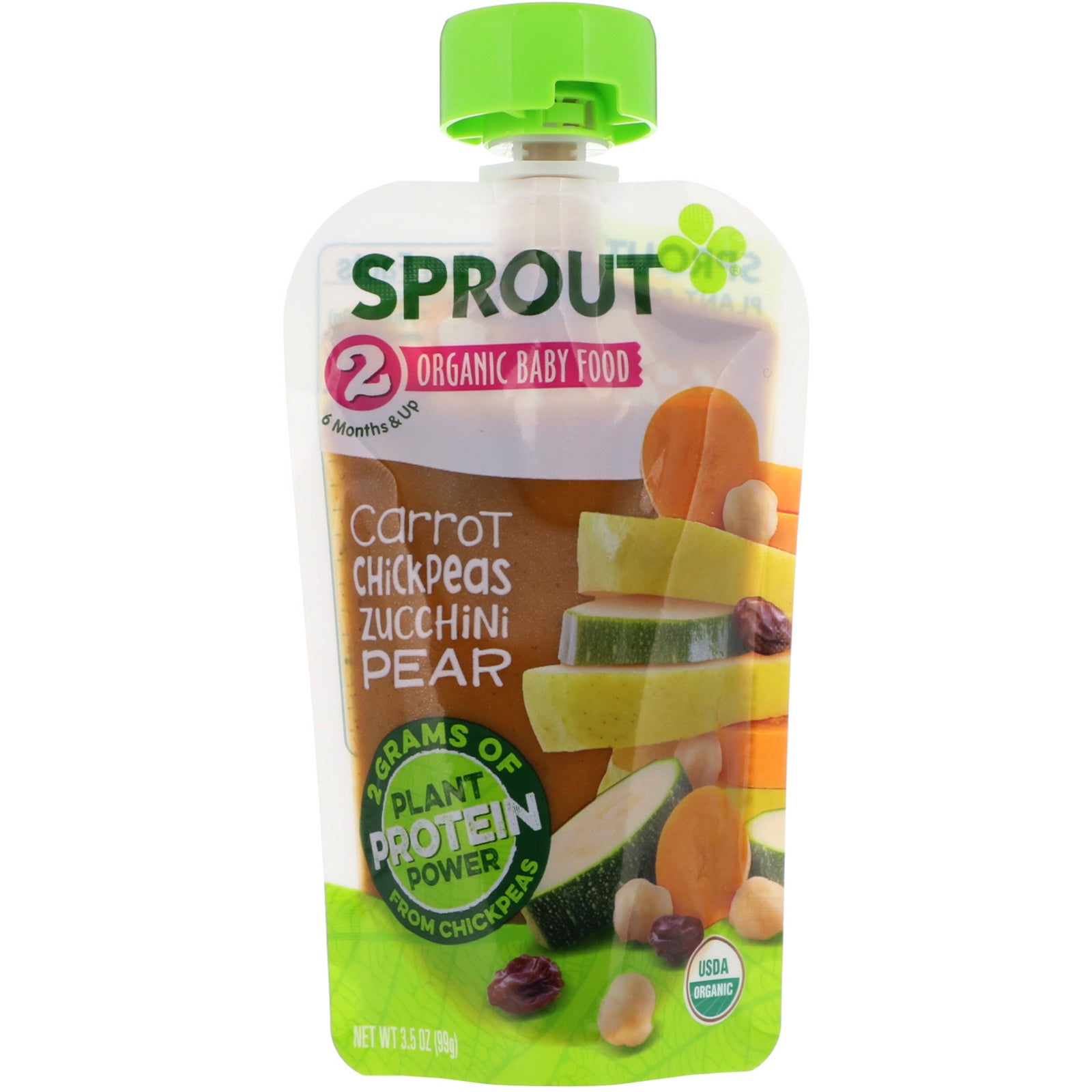 Sprout Organic, Baby Food, 6 Months & Up, Carrot, Chickpeas, Zucchini, Pear, 3.5 oz (99 g)